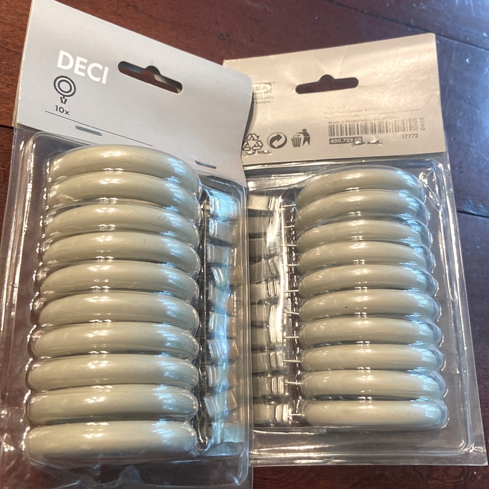 New 2 packs of 10 IKEA curtain / drapery rings with clips NWT